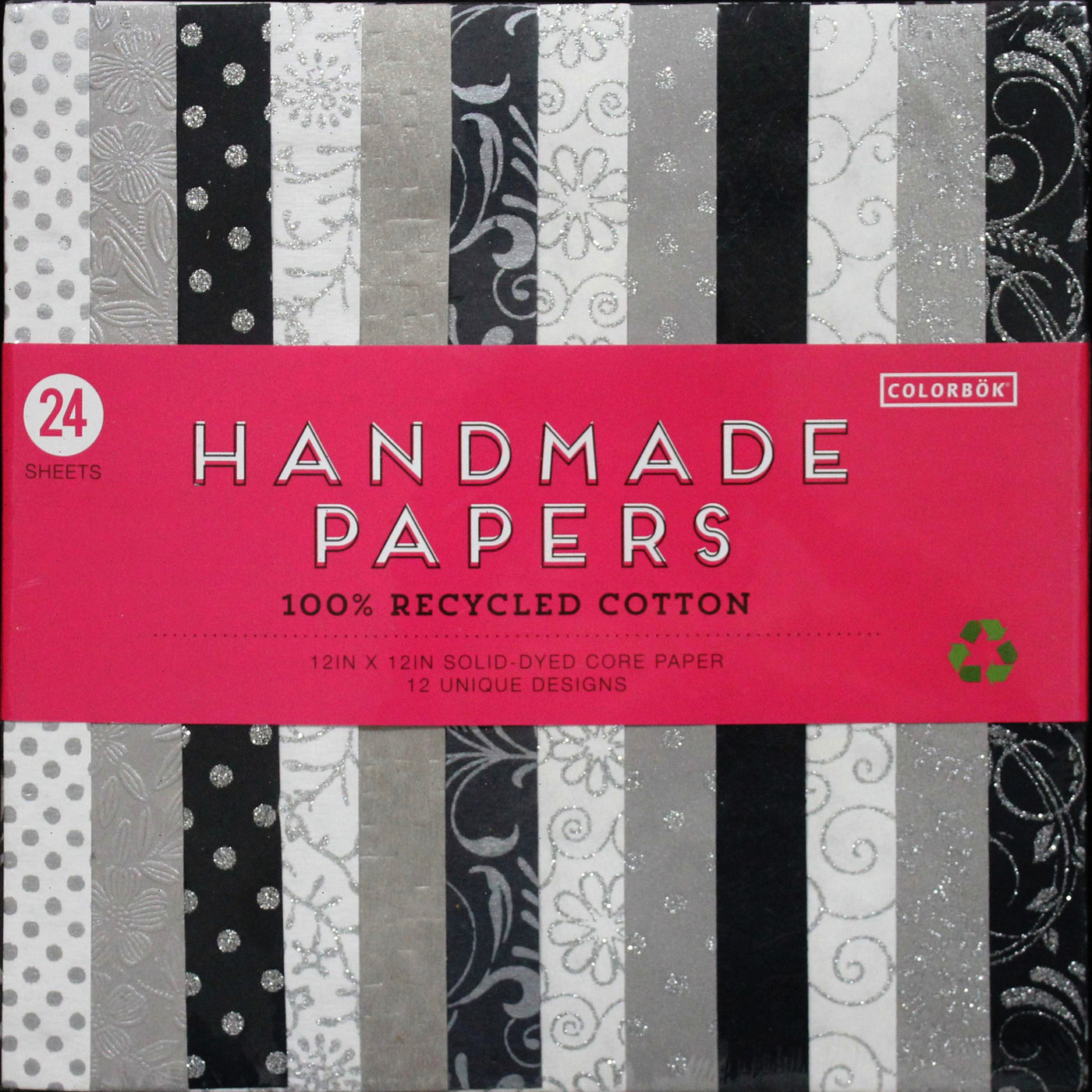 Handmade, black and white, 12x12 patterned paper - 24 sheets of 12 unique designs