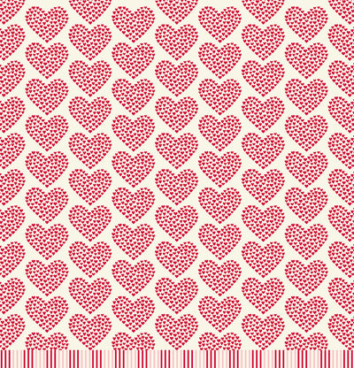  Tiny red hearts making up the shape of larger hearts on ivory background reverse.