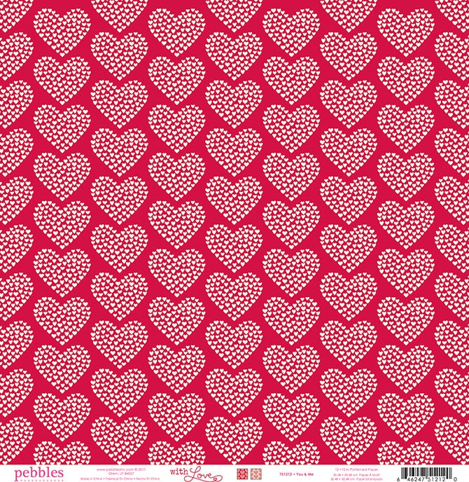 Multi-Colored (tiny cream hearts making up the shape of larger hearts on red background)