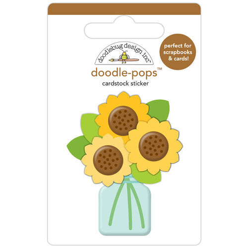 This adorable mason jar with three sunflowers doodle-pop is perfect for cardmaking, scrapbook pages, journals, tags, and more.