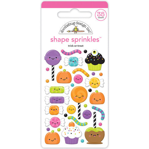 Colorful, self-adhesive, yummy treats like candies and sprinkles. A fun embellishment for craft projects. Bright party colors by Doodlebug Design.
