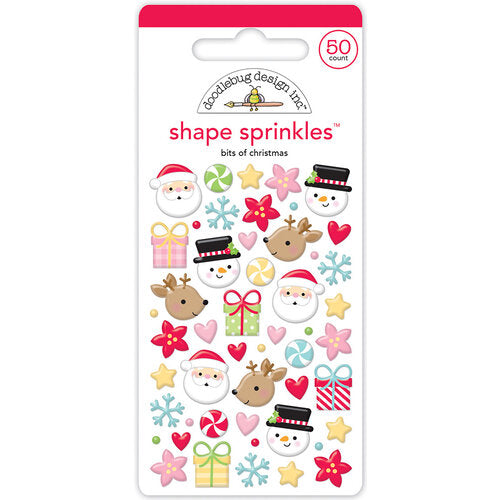 50-count self-adhesive enamel shapes, including happy snowmen, reindeer, Santas, and colorful candies. A fun embellishment for craft projects by Doodlebug Design.