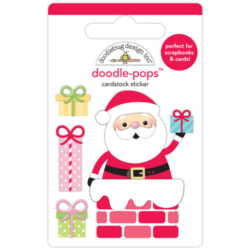 This adorable little Santa in the chimney with presents doodle-pop is perfect for cardmaking, scrapbook pages, journals, tags, and more.
