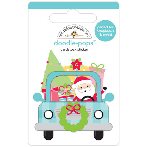 This adorable little Santa in a truck with presents doodle-pop is perfect for cardmaking, scrapbook pages, journals, tags, and more.