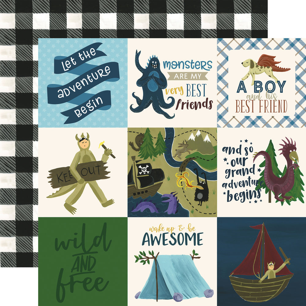 4x4 Journaling Cards on 12x12 Cardstock from Echo Park Adventure Awaits collection