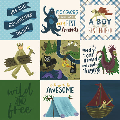 4x4 Journaling Cards on 12x12 cardstock with boys' adventure theme