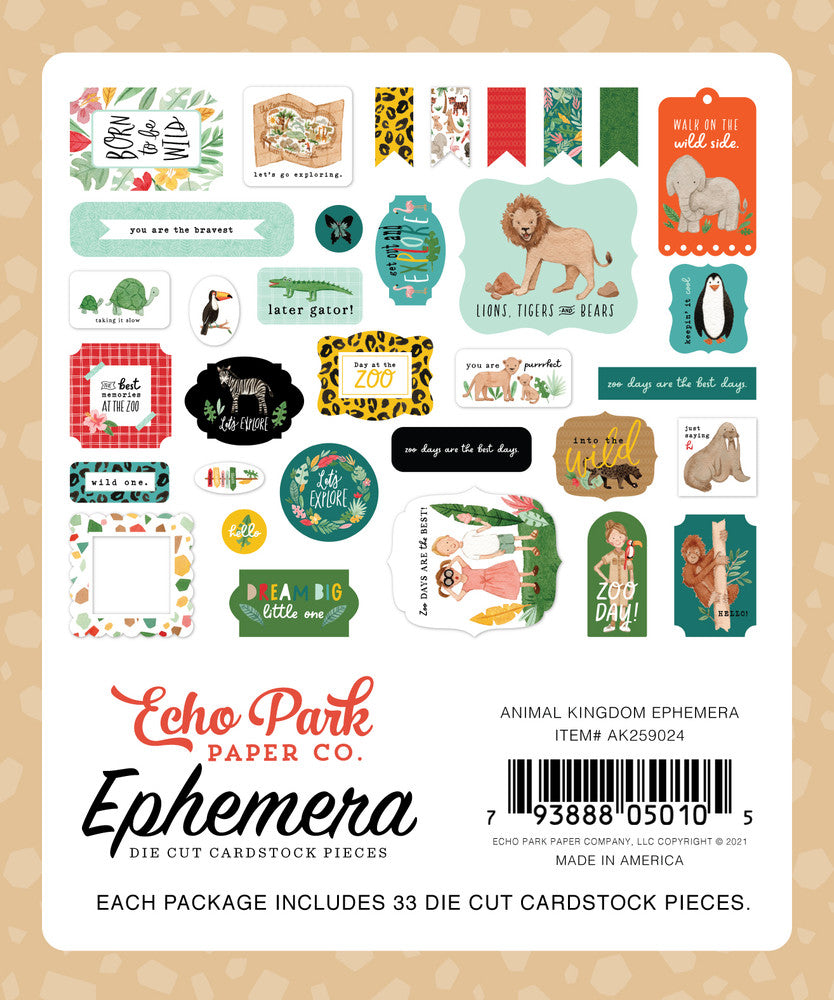 Animal Kingdom Ephemera Die Cut Cardstock Pack includes 33 different die-cut shapes ready to embellish any project.