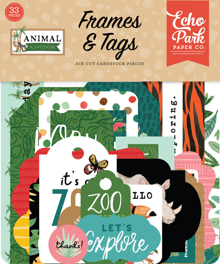 Animal Kingdom Frames & Tags Die Cut Cardstock Pack includes 33 different die-cut shapes ready to embellish any project.