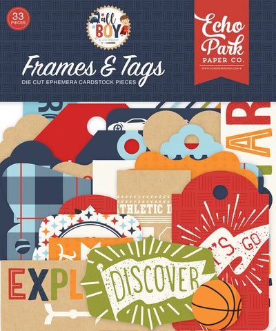 All Boy Frames & Tags Die Cut Cardstock Pack.  Pack includes 33 different die-cut shapes ready to embellish any project.