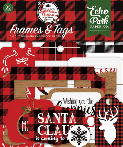 A Lumberjack Christmas Frames & Tags Die Cut Cardstock Pack.  Pack includes 33 different die-cut shapes ready to embellish any project.