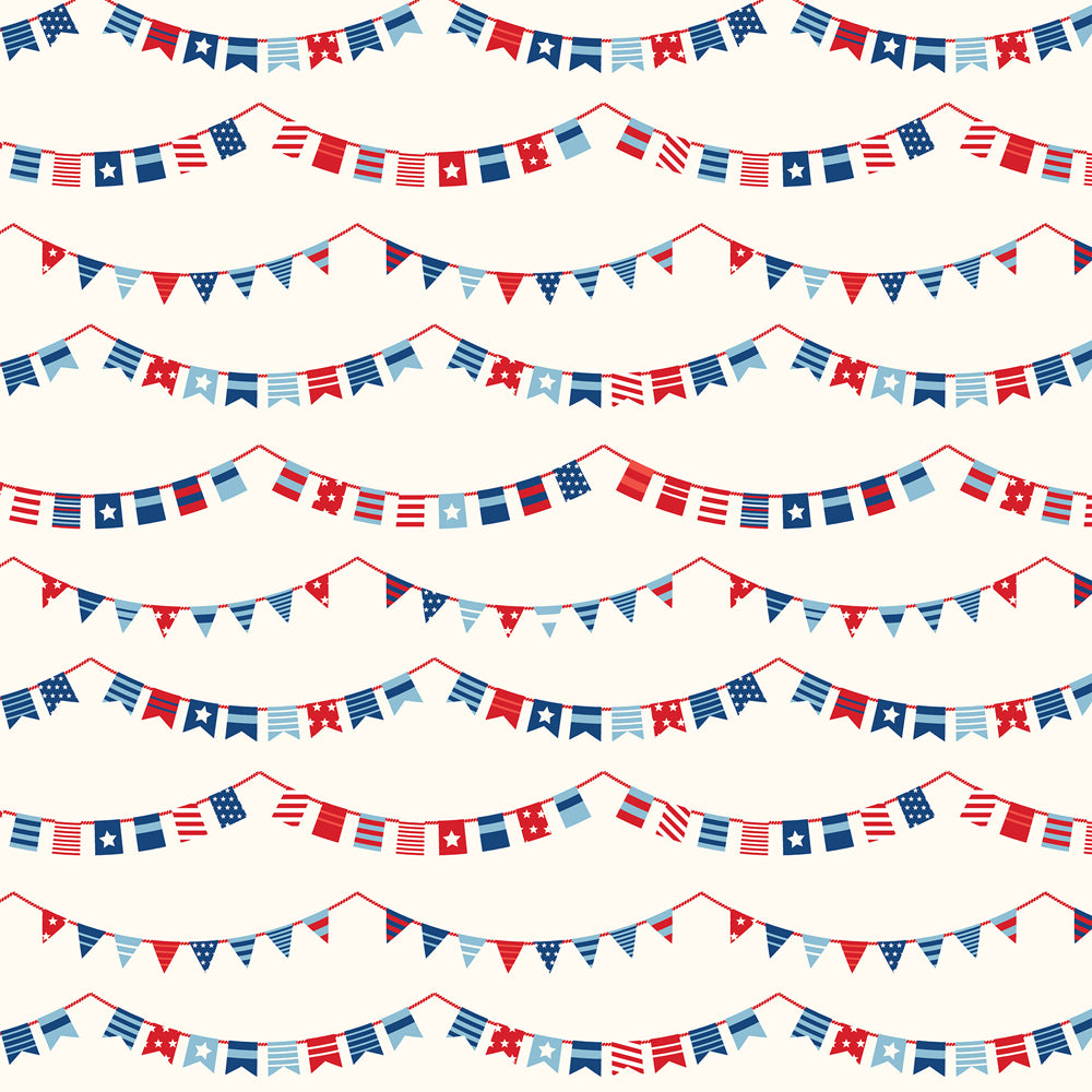 Multi-Colored Side A - red, white, and blue patriotic banners on a cream background 