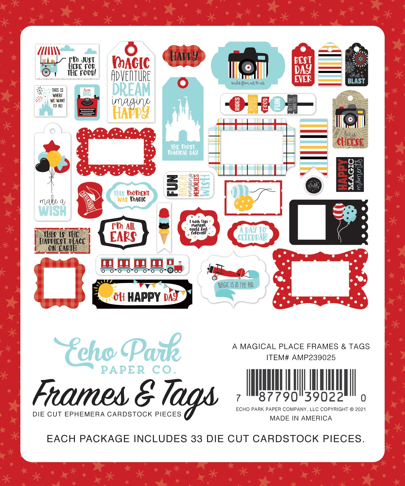 A Magical Place Frames & Tags Die Cut Cardstock Pack.  Pack includes 33 different die-cut shapes ready to embellish any project.