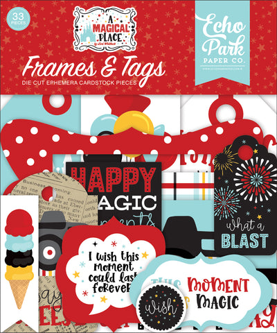 A Magical Place Frames & Tags Die Cut Cardstock Pack.  Pack includes 33 different die-cut shapes ready to embellish any project.