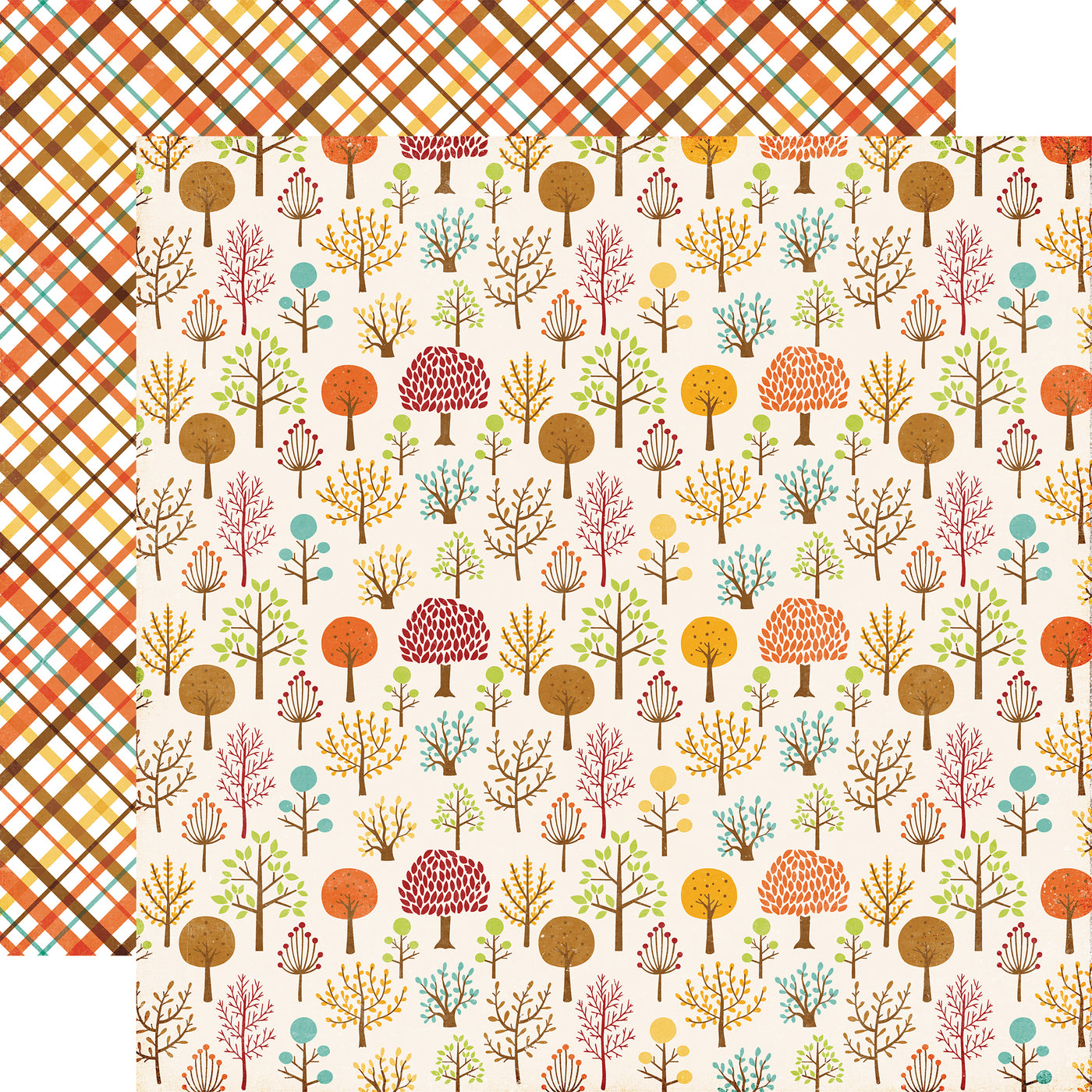 Multi-Colored (Side A - rows of trees in fall colors on a cream background, Side B - orange fall plaid)