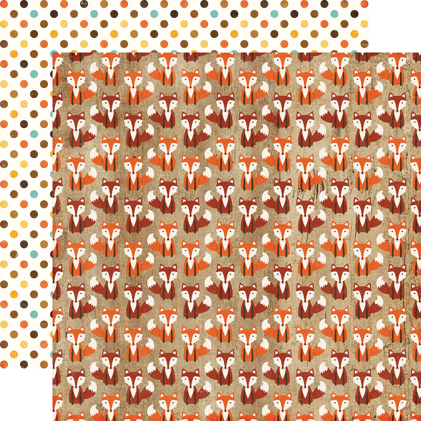 Multi-Colored (Side A - cute red and orange foxes on a brown wooden background, Side B - polka dots in fall colors on a cream background)