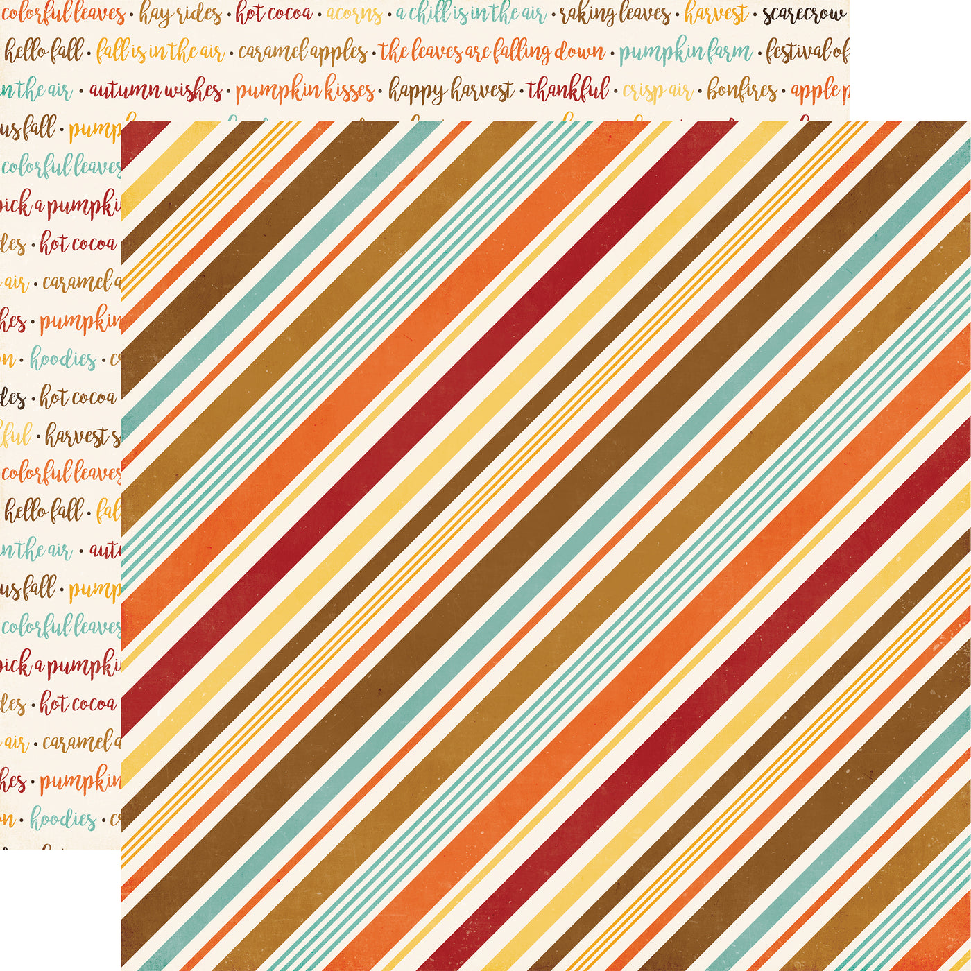 Multi-Colored (Side A - stripes in fall colors on a cream background, Side B - fall phrases in bold fall colors on a cream background)
