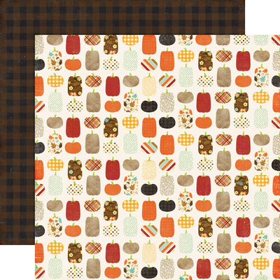 Multi-Colored (Side A - rows of cute pumpkins in fall colors and pattern on a cream background, Side B - black and dark brown buffalo plaid)