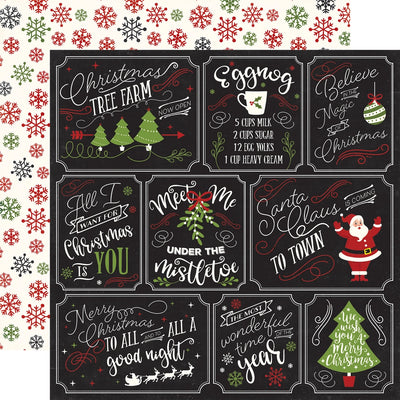 Multi-Colored (Side A - Christmas journaling cards and phrases on a black background, Side B - red, green and black snowflakes all over on an off-white background)