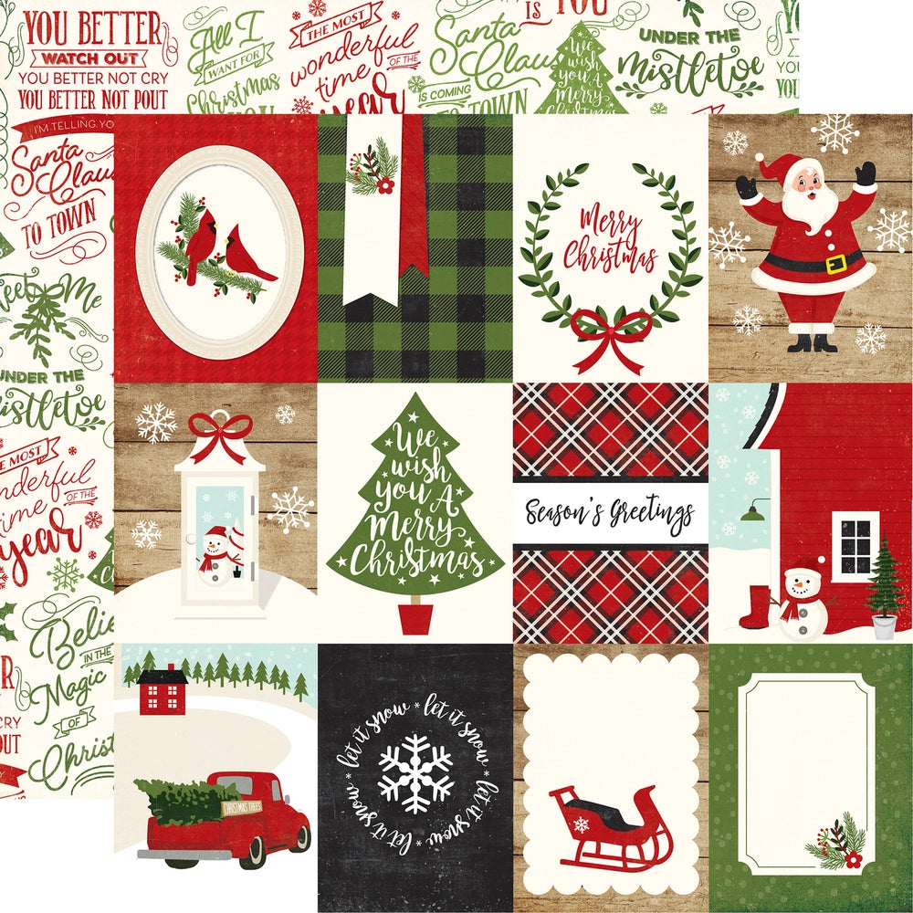 Multi-Colored (Side A - Christmas journaling cards and phrases on an off-white background, Side B - red and green Christmas phrases on an off-white background)