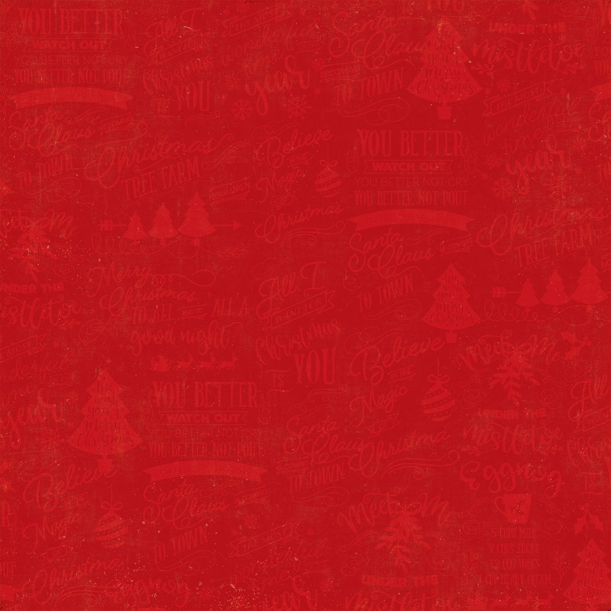 Side B - red Christmas phrases on a dark red background