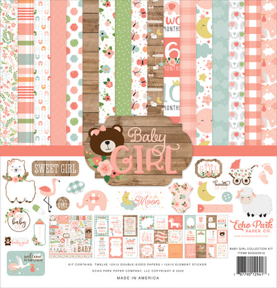 Twelve 12x12 double-sided designer sheets with creative patterns featuring florals, butterflies, storks, and all the love for a new baby girl. Archival quality and acid-free.