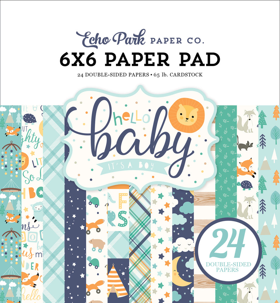 HELLO BABY BOY 6x6 cardstock pad with 24 double-sided pages from Echo Park Paper Co.