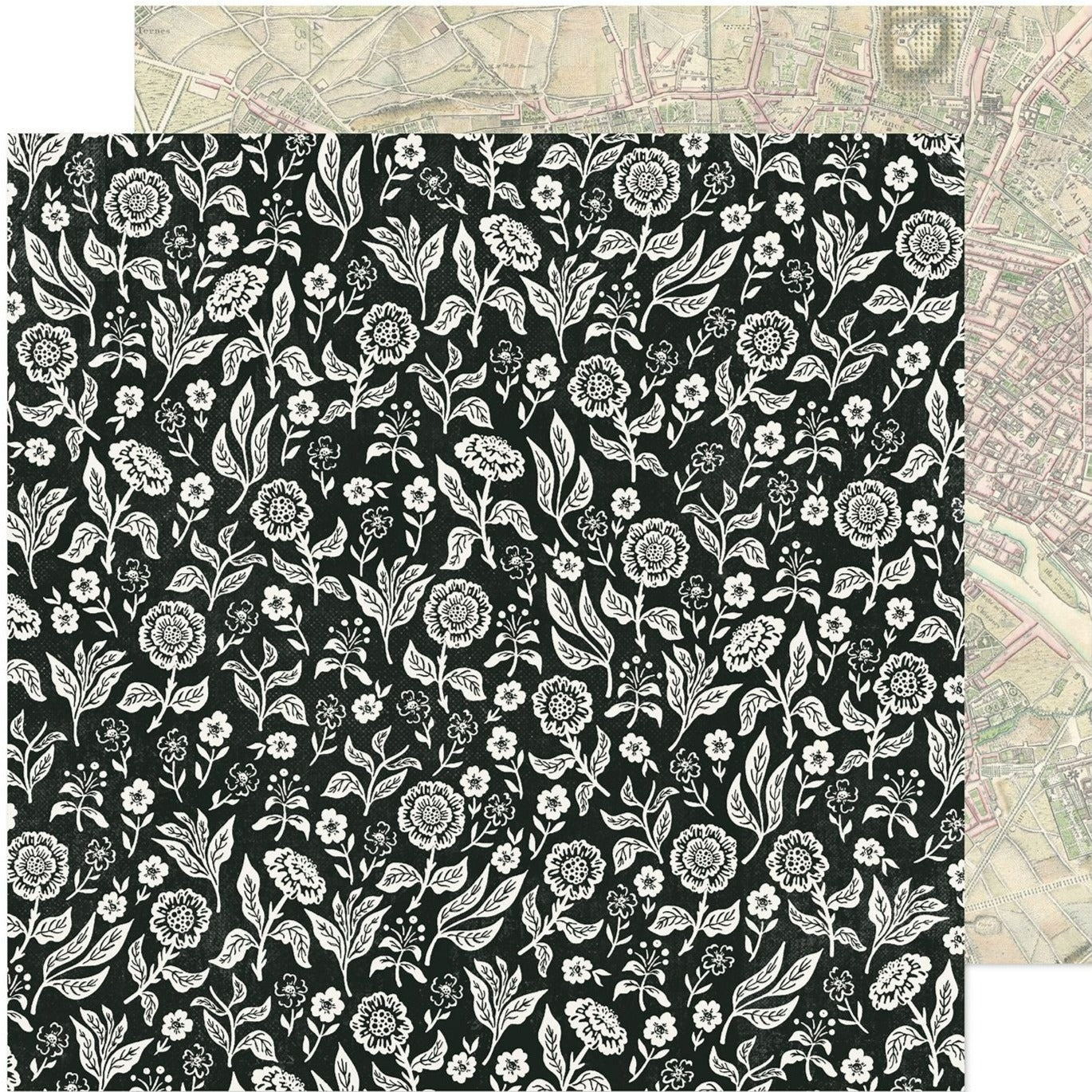 (Side A - cream floral on a black background, Side B - map of France)