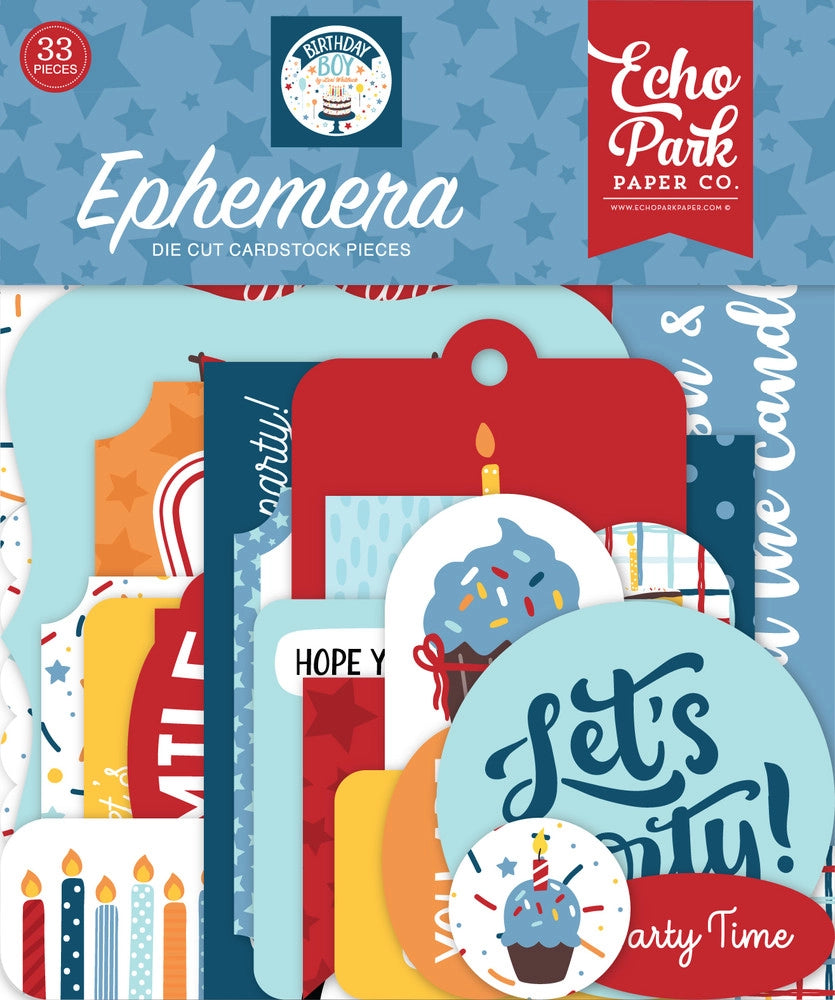 Birthday Boy Ephemera Die Cut Cardstock Pack includes 33 different die-cut shapes ready to embellish any project. 