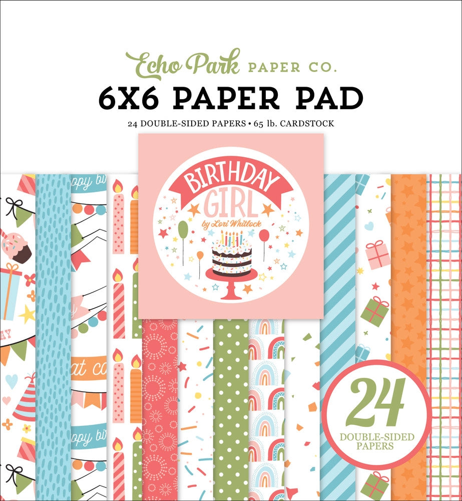 6x6 pad with 24 double-sided sheets. Scaled-down images are great for card making and similar crafts. This pad features pastel colored birthday theme.