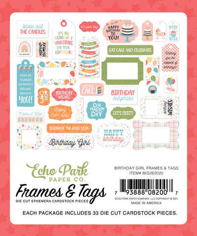 Birthday Girl Frames & Tags Die Cut Cardstock Pack includes 33 different die-cut shapes ready to embellish any project. 