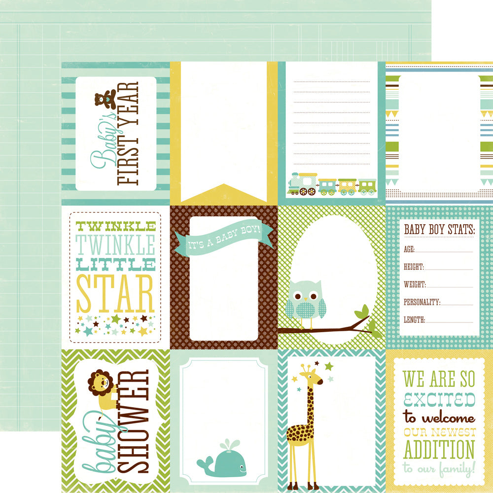 (Side A - playful, fun journaling cards in mustard yellow, turquoise blue, olive green, and brown on white background, Side B - ledger book paper in soft turquoise color)
