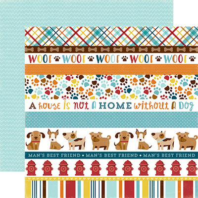 "Dog Border Strips" 12x12 double-sided designer cardstock is part of BARK page collection kit by Echo Park Paper Co.