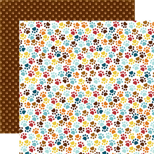 "Paw Prints" 12x12 double-sided designer cardstock is part of BARK page collection kit by Echo Park Paper Co.
