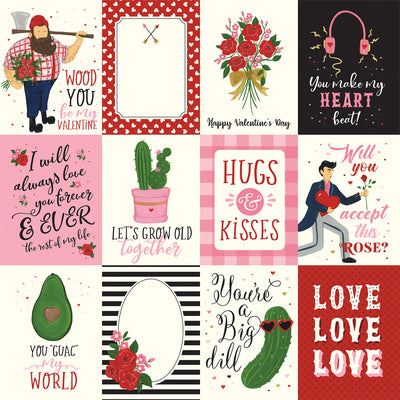Nine Valentine's journaling cards on 12x12 patterned paper from Echo Park