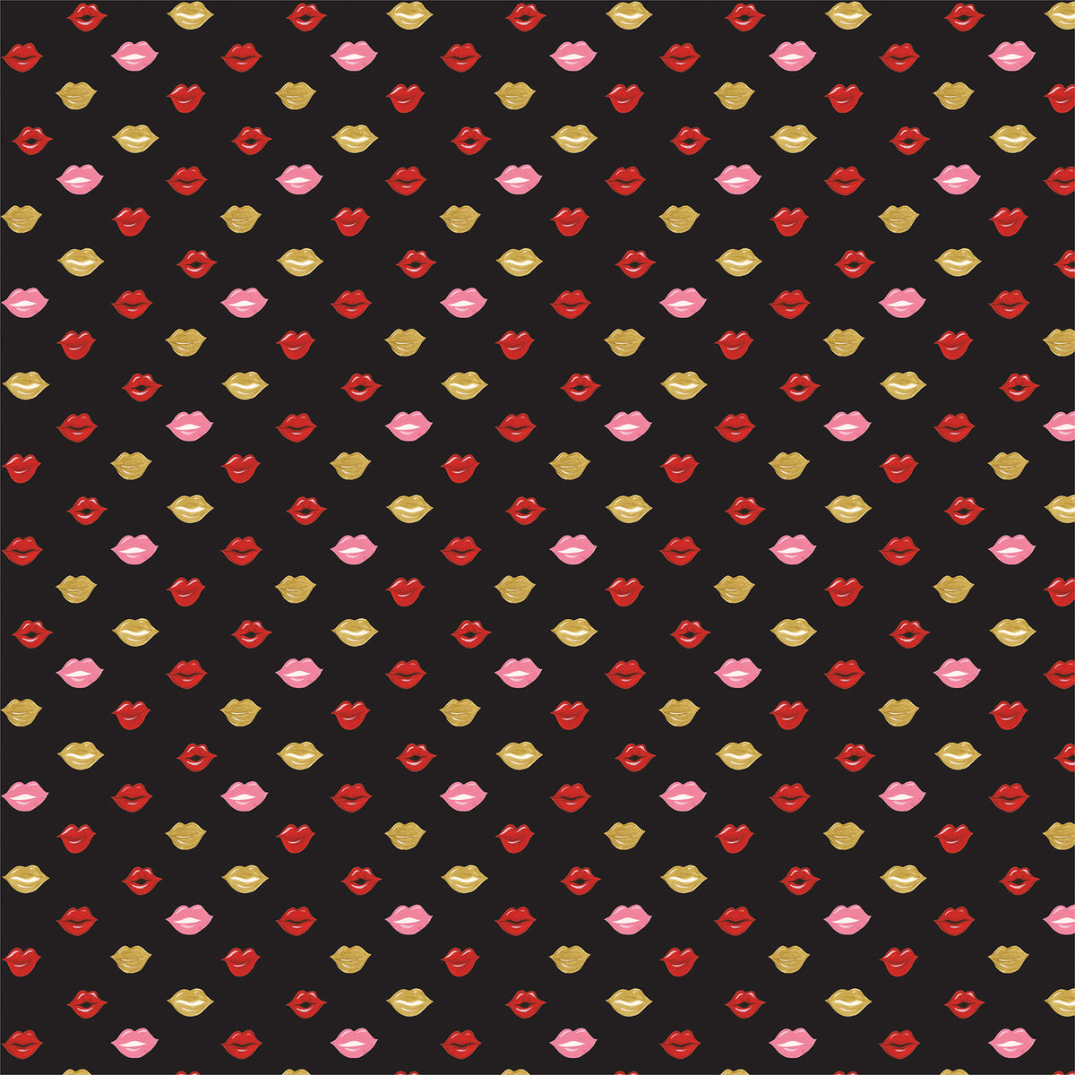 12x12 Valentines paper with rows of luscious lips on black background from Echo Park Paper