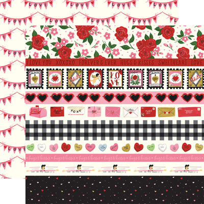 12x12 double-sided patterned paper with Valentine border strips from Echo Park Paper