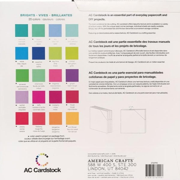 Reverse side of BRIGHTS Variety Pack Package - shows the 20 colors in pack