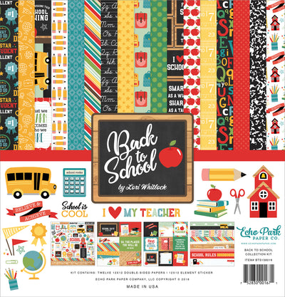 Back To School - 12x12 collection kit with 12 patterned papers highlighting school theme from Echo Park Paper