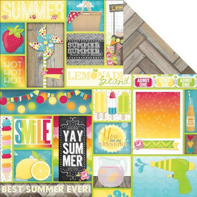 Multi-Colored (Side A - Summer/Lemonade stand themed element cards, Side B - Wooden boards arranged in a chevron pattern.)