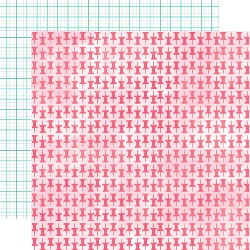 Push Pins patterned cardstock (rows of pink push pins on a pink wash background with graph paper pattern on white background reverse)