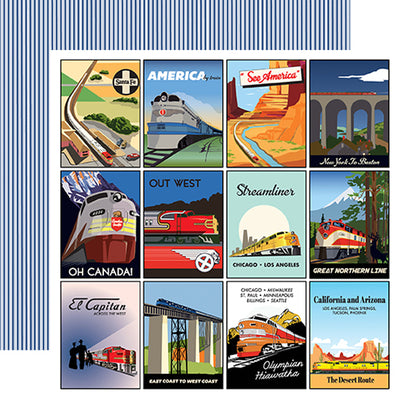 Multi-Colored (Side A - brightly colored vintage journaling cards. Side B - blue and cream stripes)