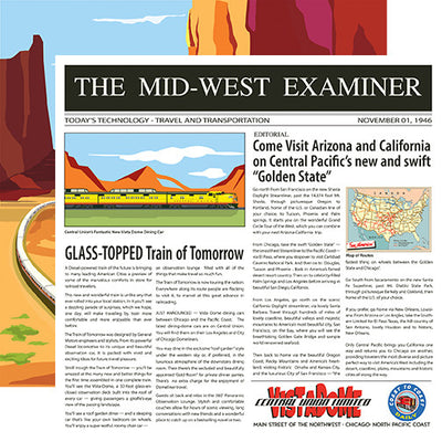 Multi-Colored (Side A - Front page of a vintage newspaper. Side B - scenery with a train running through a red rock canyon)