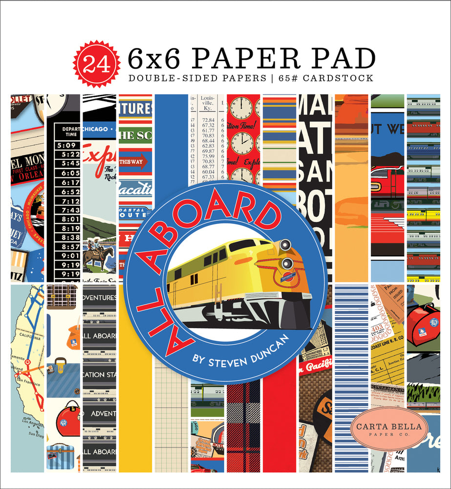 ALL ABOARD 6x6 cardstock pad with 24 double-sided pages from Carta Bella Paper Co.