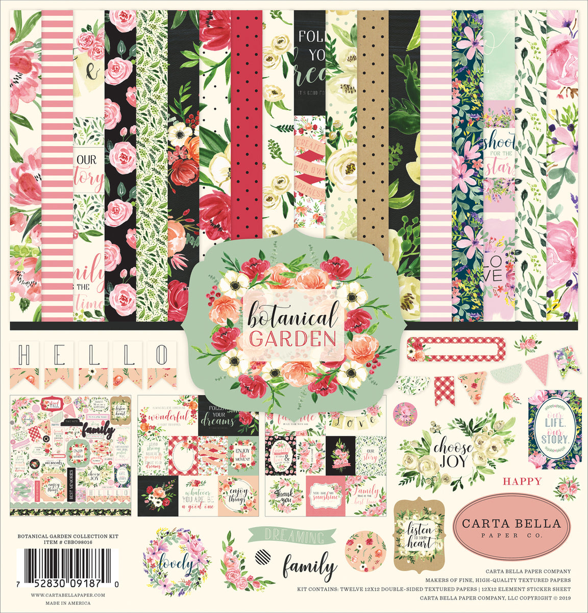 Botanical Garden 12x12 collection kit with 12 beautiful floral patterned papers - Carta Bella Paper