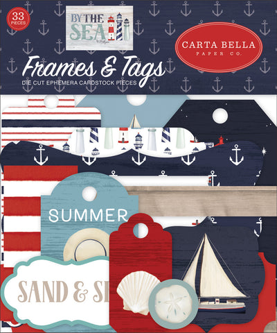 By the Sea Frames & Tags Die Cut Cardstock Pack. Pack includes 33 different die-cut shapes ready to embellish any project. Package size is 4.5" x 5.25"