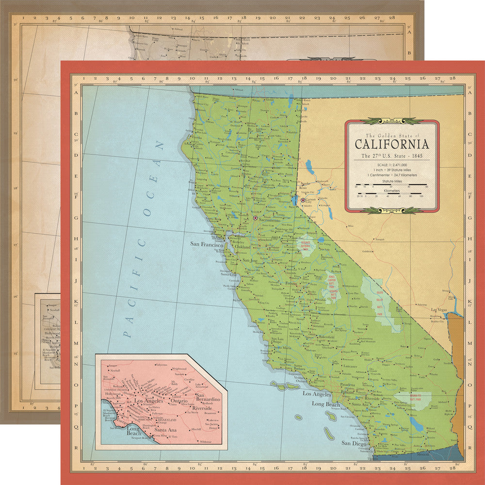 Multi-Colored (Side A- colorized map of California, Side B - sepia tone map of California)