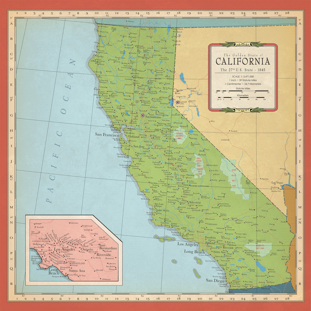 CALIFORNIA MAP - 12x12 Double-Sided Patterned Cardstock - Carta Bella