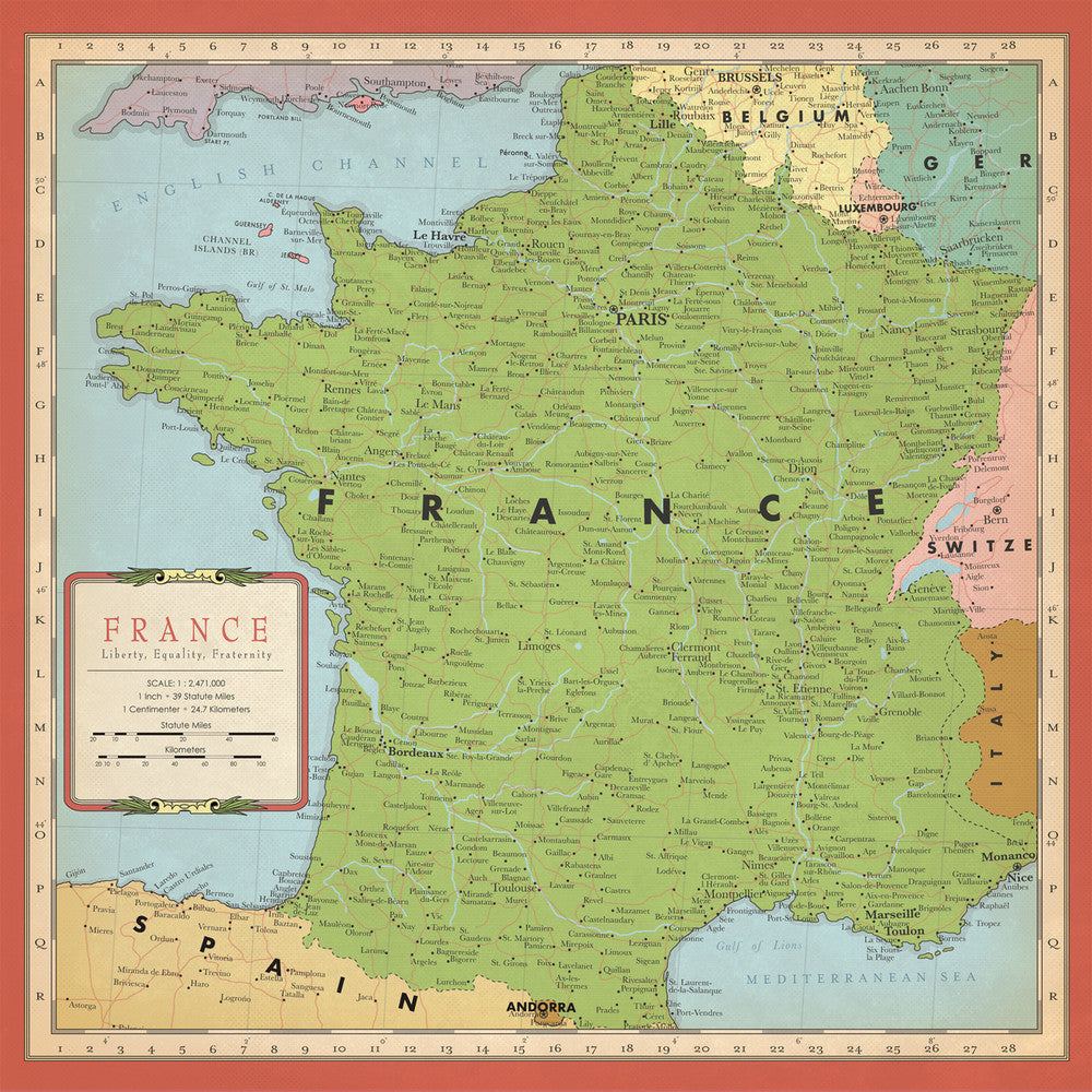 FRANCE MAP - 12x12 Double-Sided Patterned Cardstock - Carta Bella