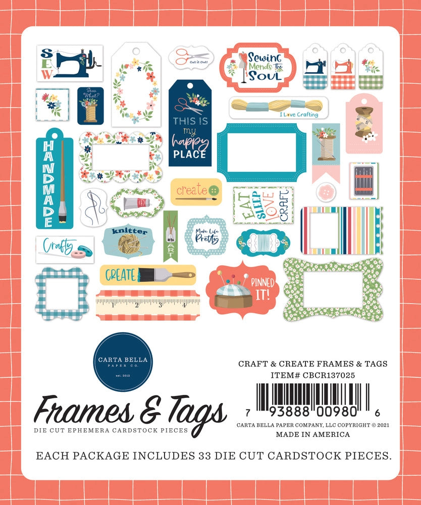 Craft & Create Frames & Tags Die Cut Cardstock Pack. Pack includes 33 different die-cut shapes ready to embellish any project.