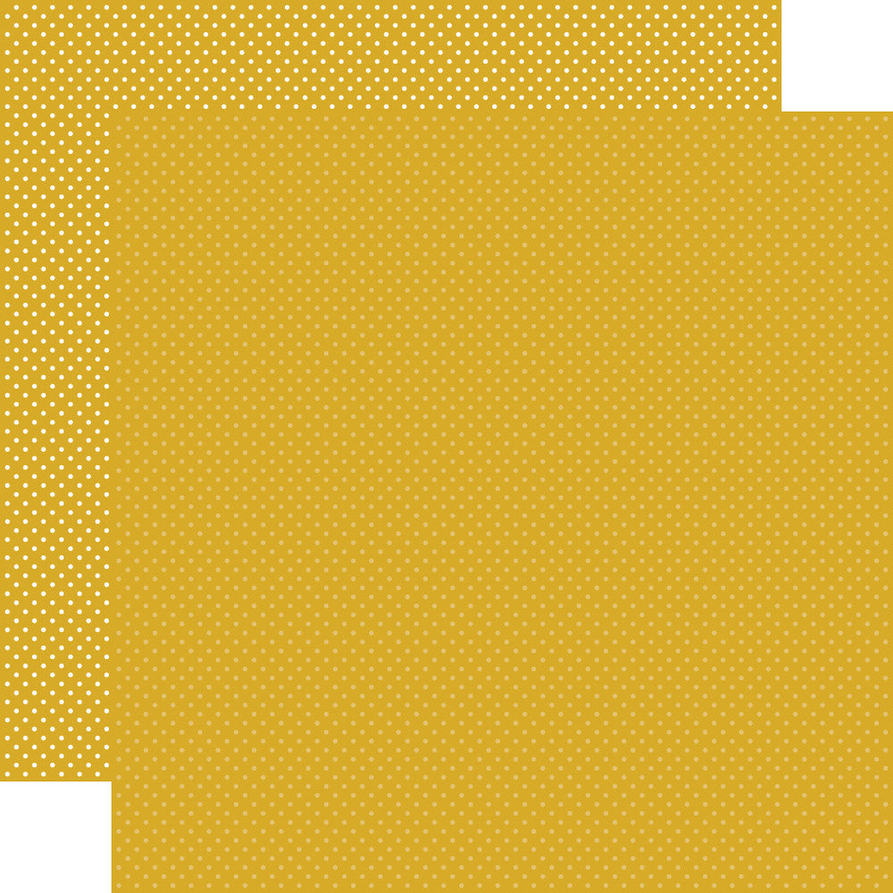 Double-sided 12x12 cardstock sheets of - mustard with little white polka-dots, mustard with little yellow polka-dots reverse. 80 lb. Felt texture. -Carta Bella